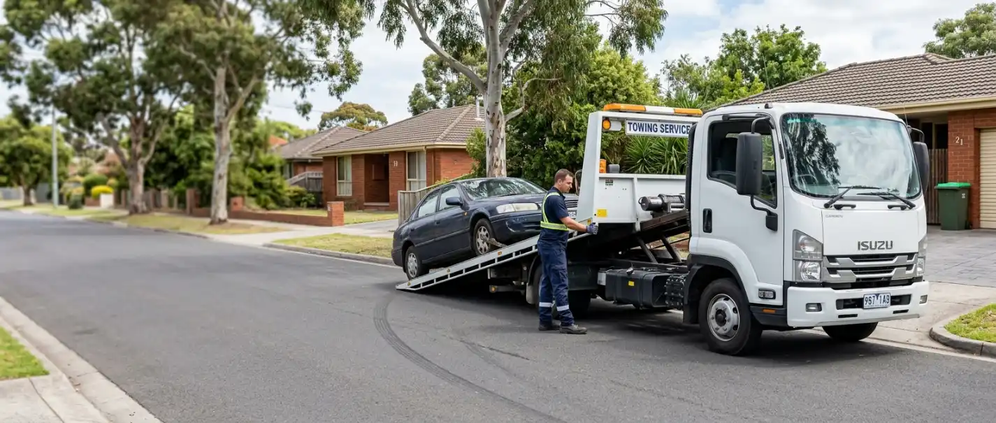 Professional Car Removal Service Tow truck operator safely loading an older car for removal