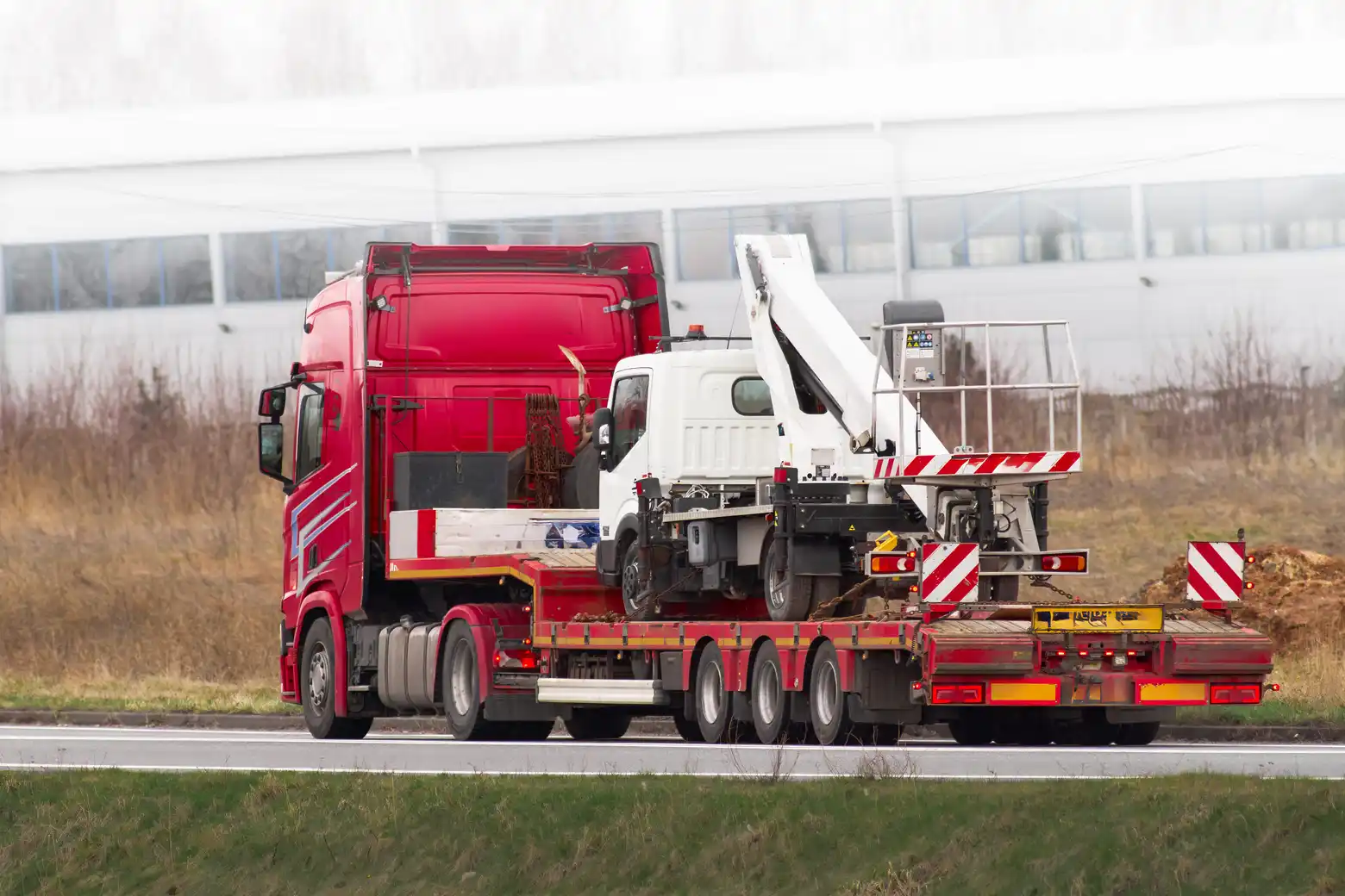 Commercial truck being towed
